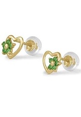 lovable itty-bitty green flower birthstone earrings for babies and children